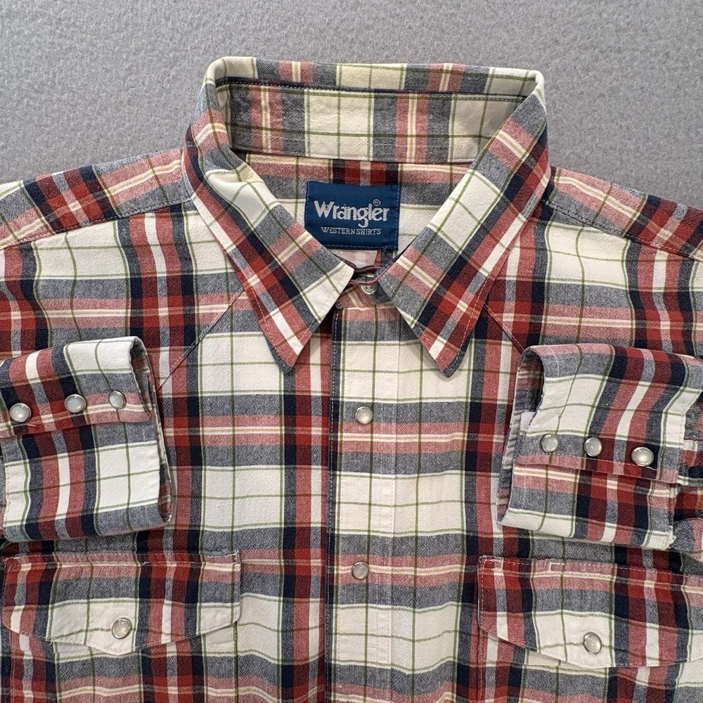Vintage Wrangler Western Pearl Snap Shirt Men XXL‎ Plaid Long Sleeve Western EUC